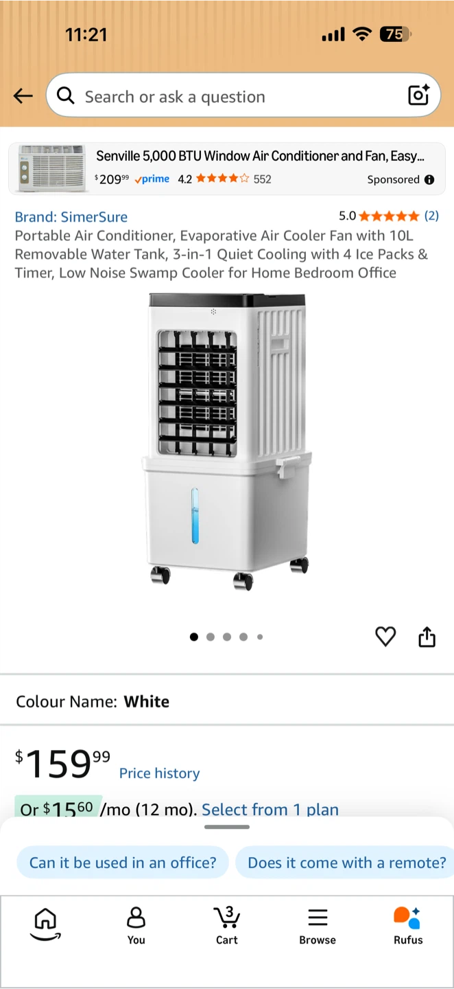 Simersure Portable Evaporative Air Cooler