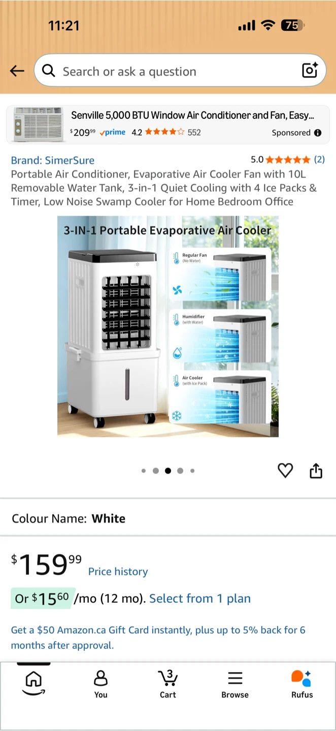 Simersure Portable Evaporative Air Cooler - photo 2