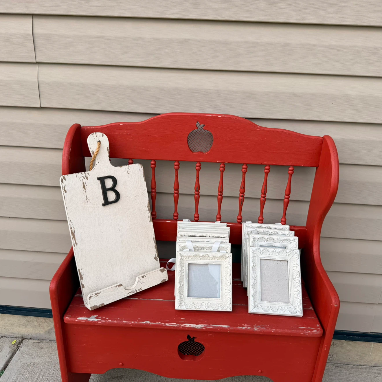 Bundle of White Picture Frames and Decorative Cutting Board
