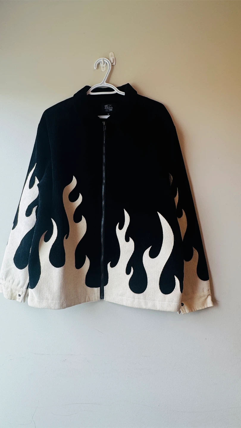 Steady Hands Black and Cream Flame Corduroy Jacket with Zipper
