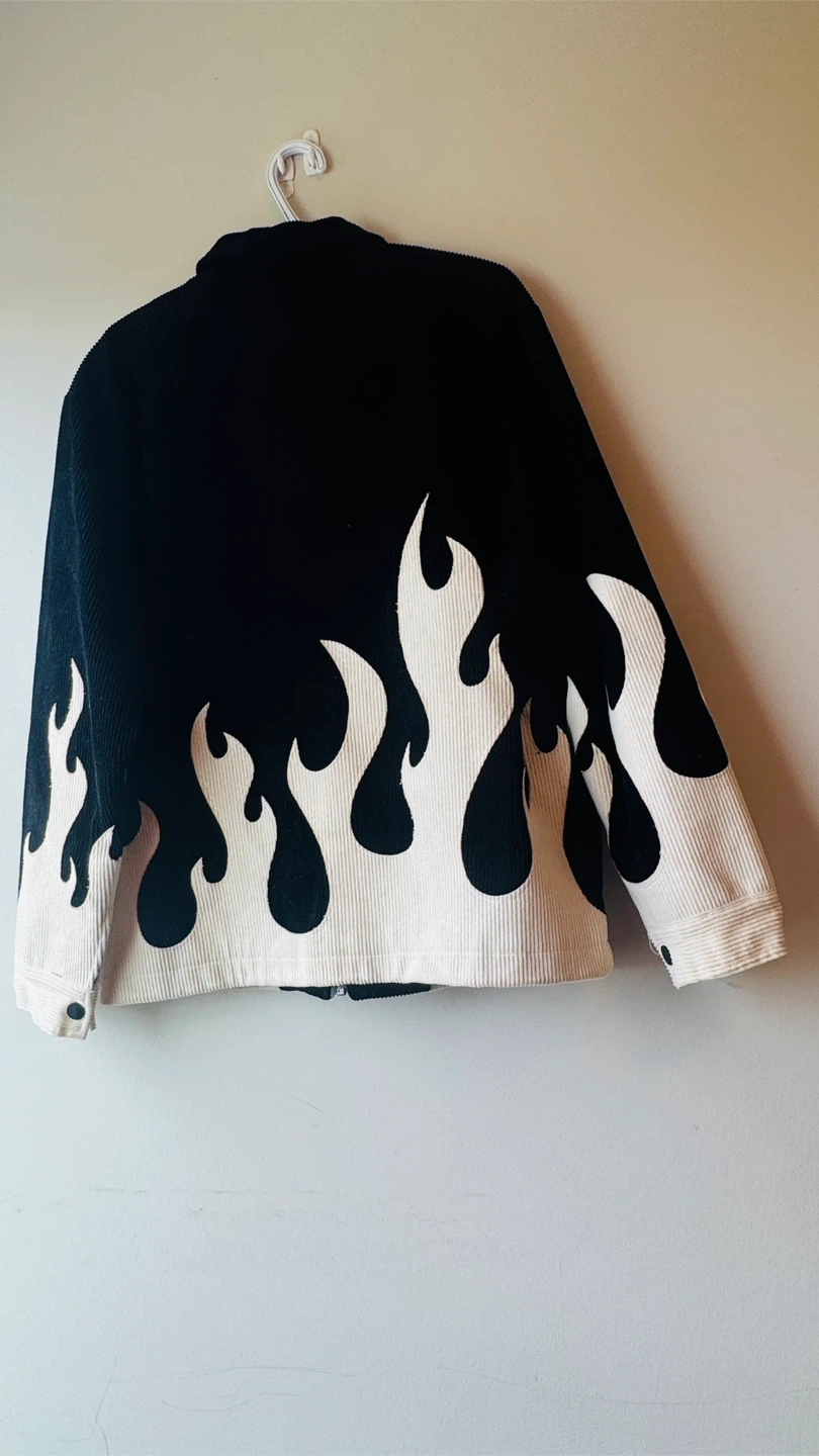 Steady Hands Black and Cream Flame Corduroy Jacket with Zipper - photo 2