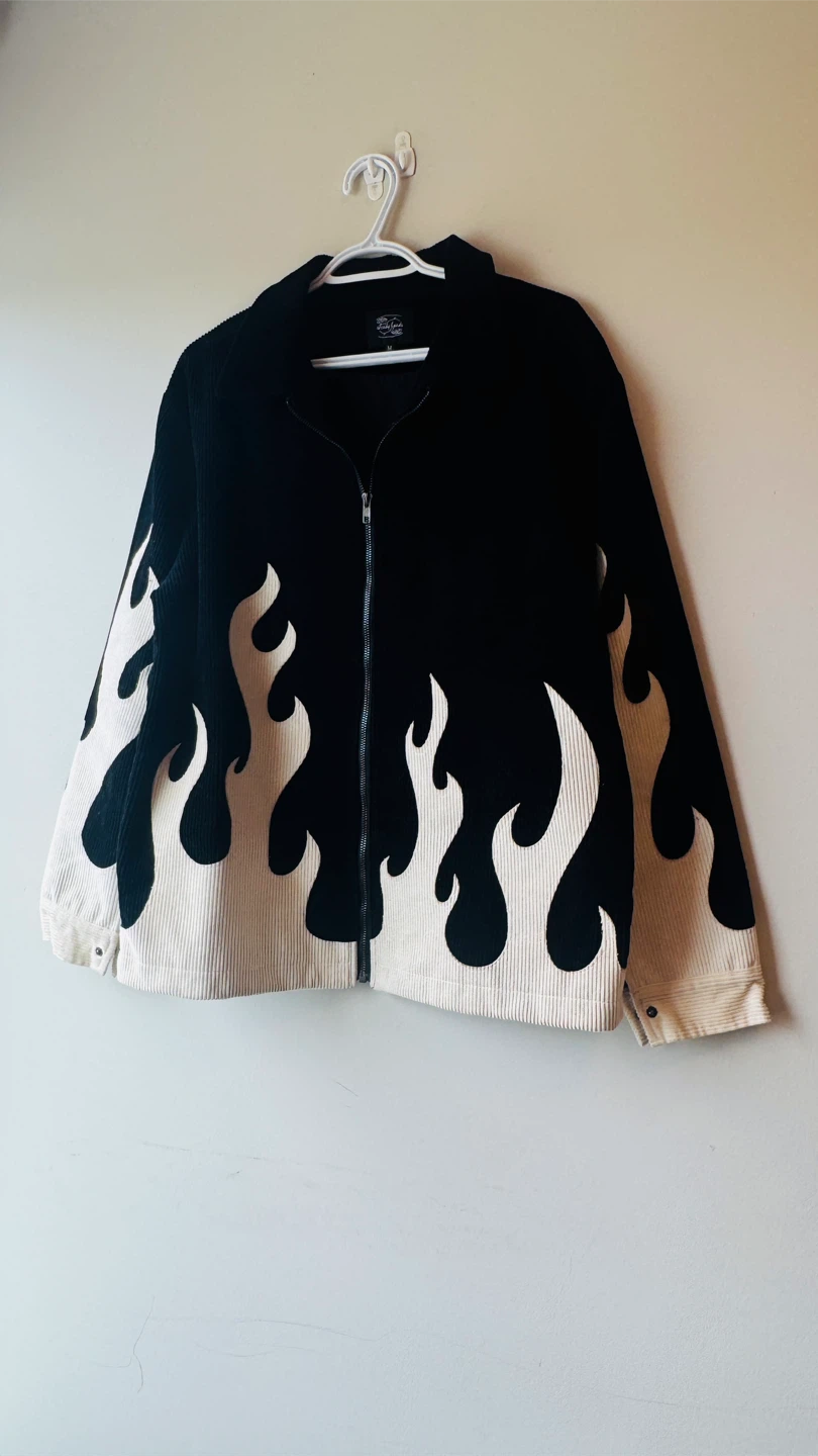 Steady Hands Black and Cream Flame Corduroy Jacket with Zipper - photo 3
