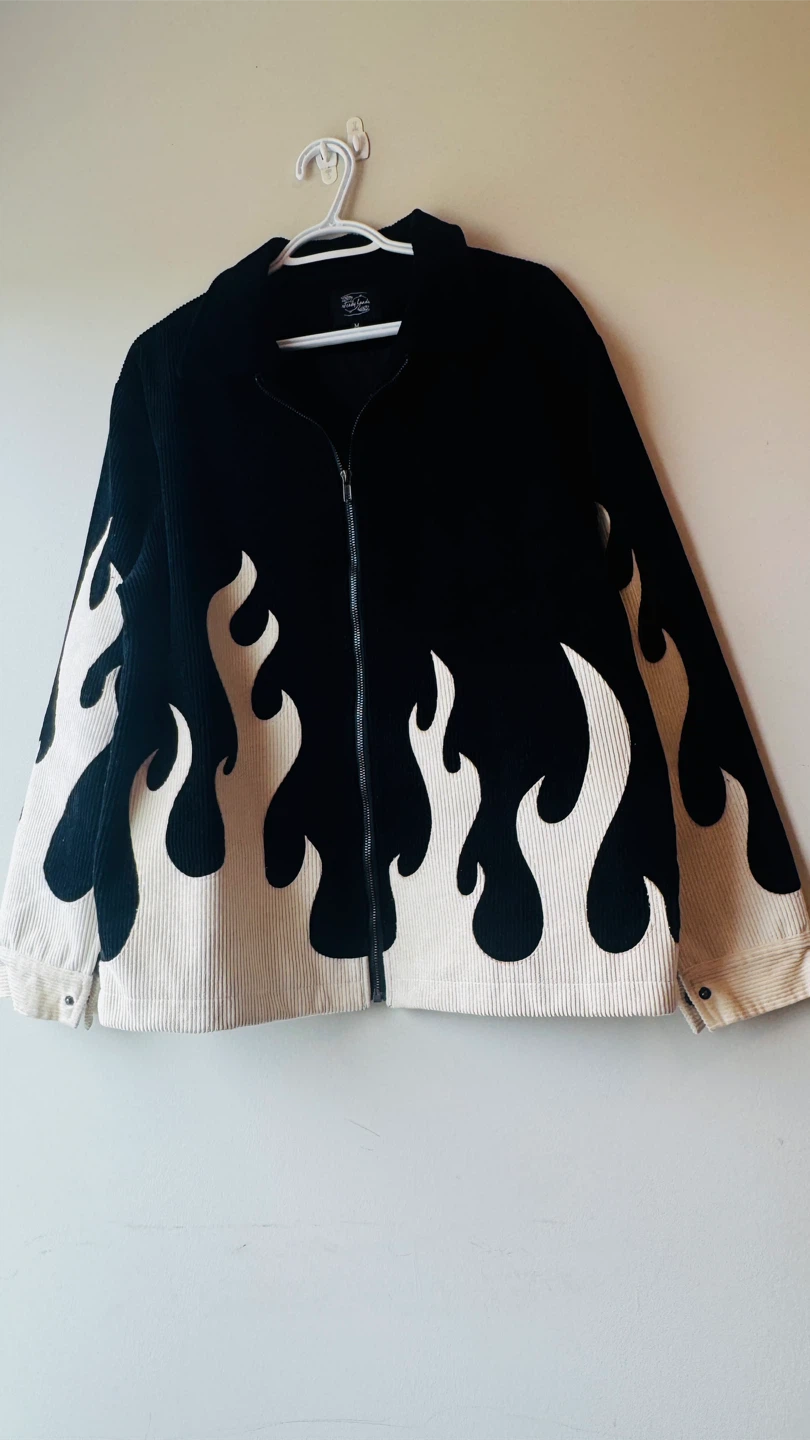 Steady Hands Black and Cream Flame Corduroy Jacket with Zipper - photo 4