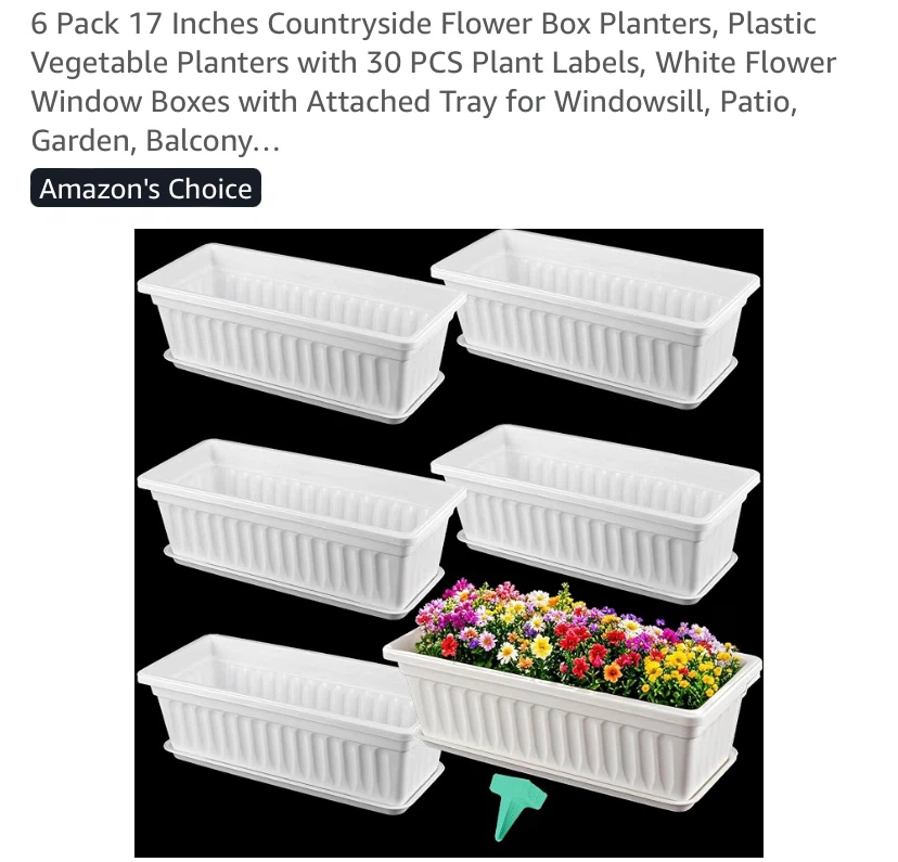 New 6 Pack 17” Flower Box Planters Window Planters White