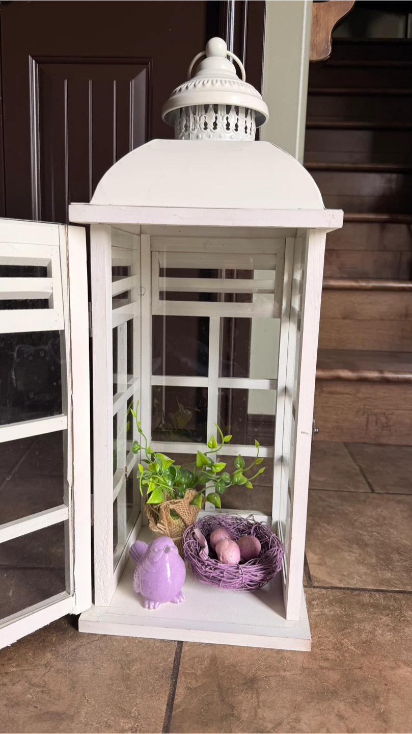 White Decorative Lantern with Hinged Door