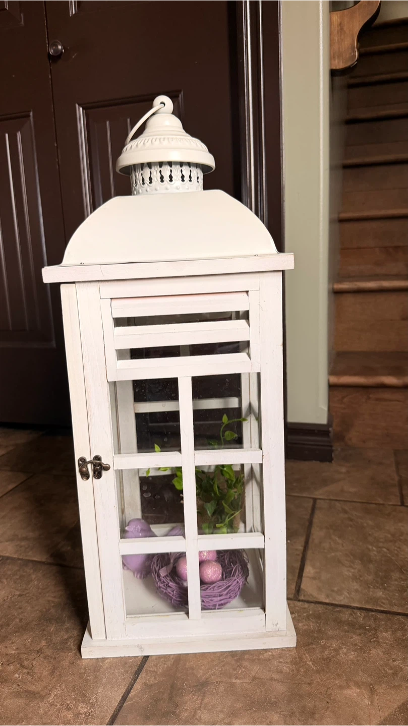 White Decorative Lantern with Hinged Door - photo 3