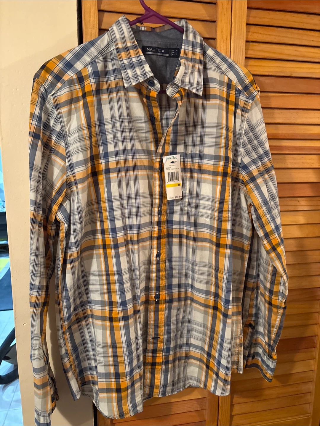 Nautica Men's Plaid Long Sleeve Button Up Shirt Size M