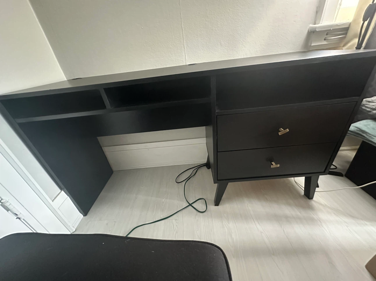 Black Modern Desk with Drawers