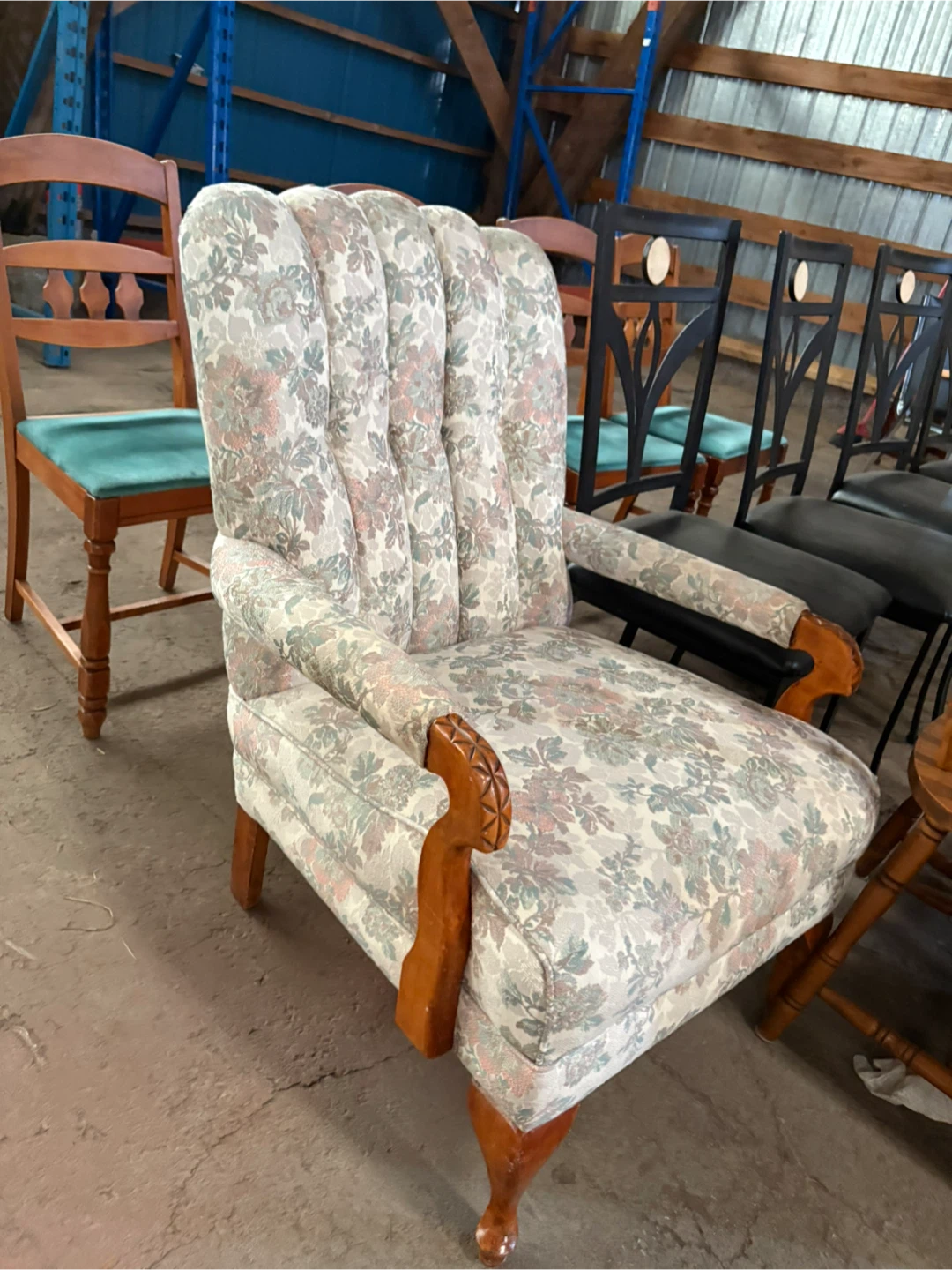 Floral Accent Chair with Wooden Arms - photo 2