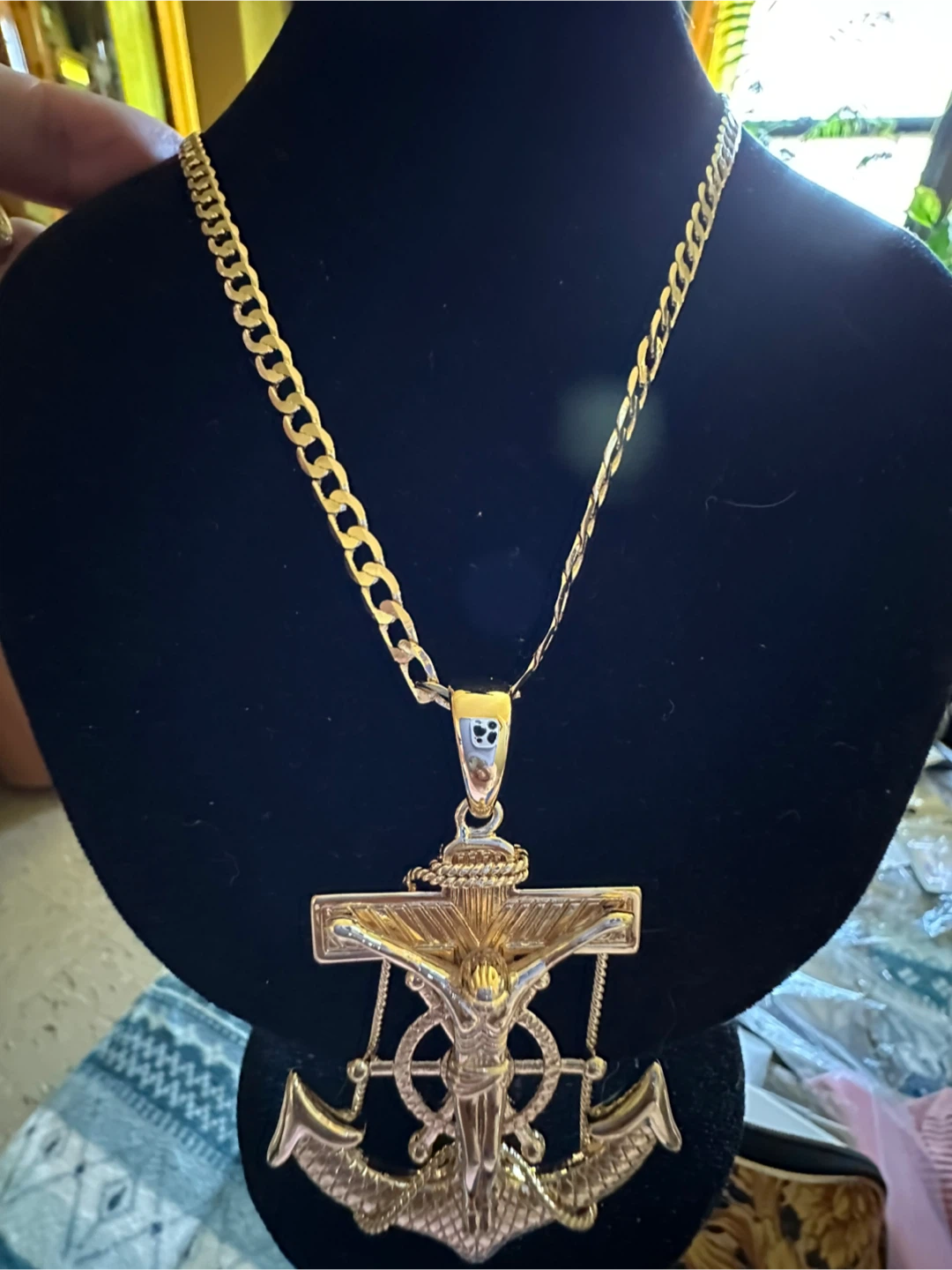 14k Gold laminatedJesus Anchor Crucifix Pendant Necklace