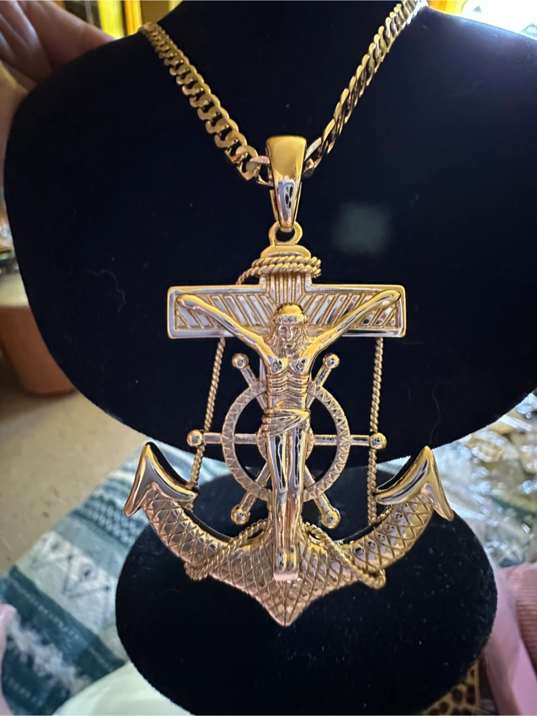 14k Gold laminatedJesus Anchor Crucifix Pendant Necklace - photo 2
