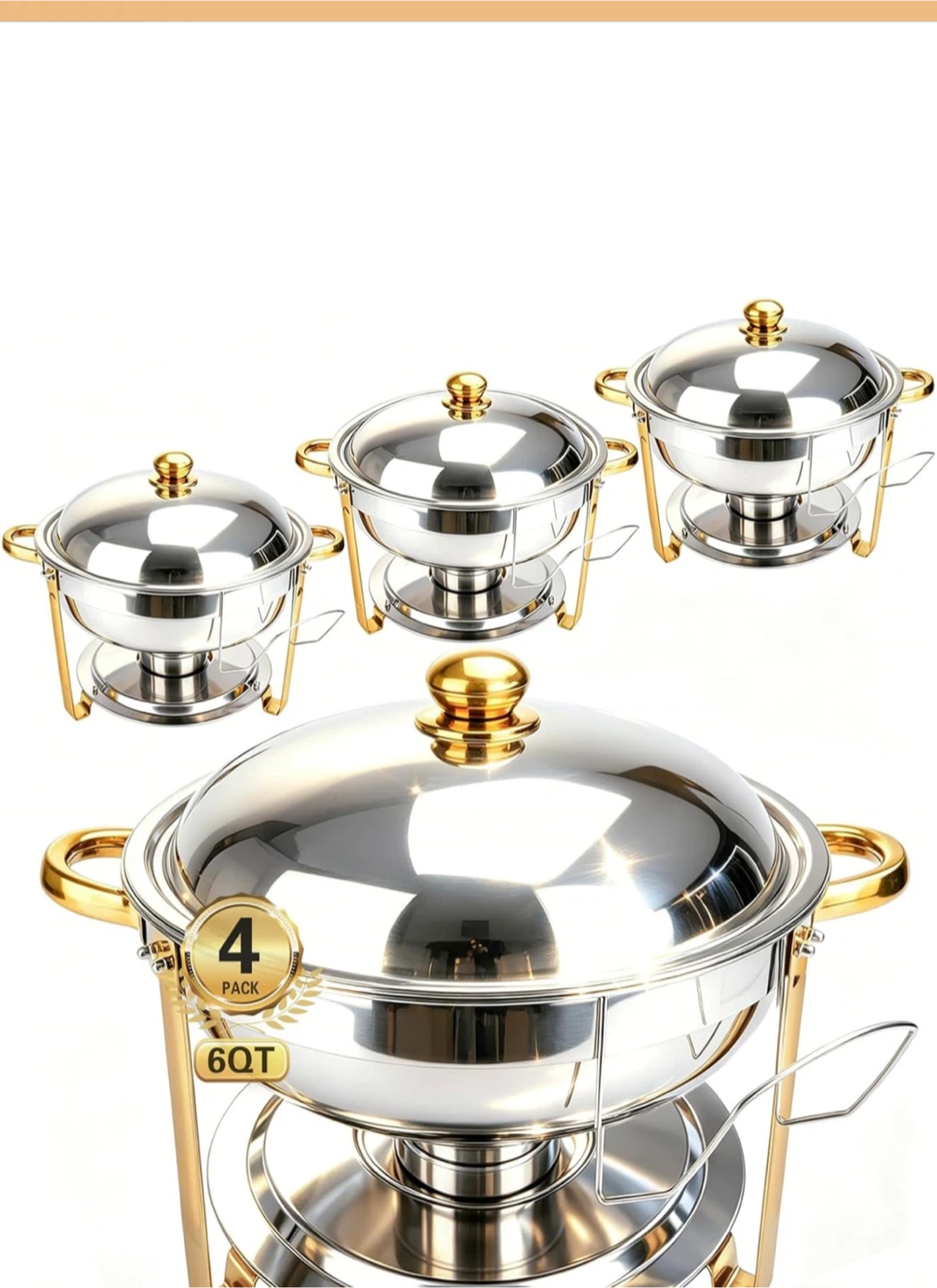 4-Pack 6 QT Stainless Steel Chafing Dish Set
