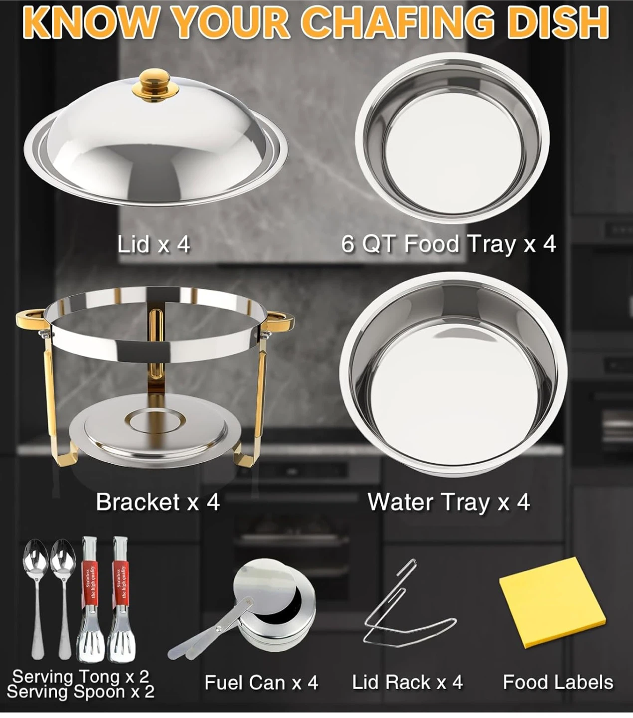 4-Pack 6 QT Stainless Steel Chafing Dish Set - photo 2