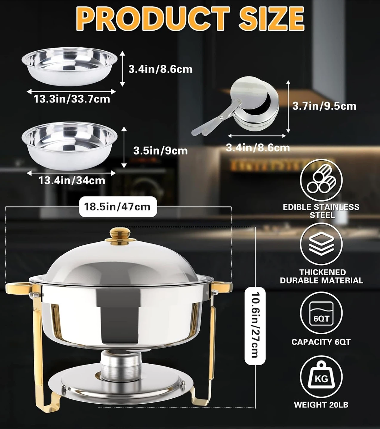 4-Pack 6 QT Stainless Steel Chafing Dish Set - photo 5