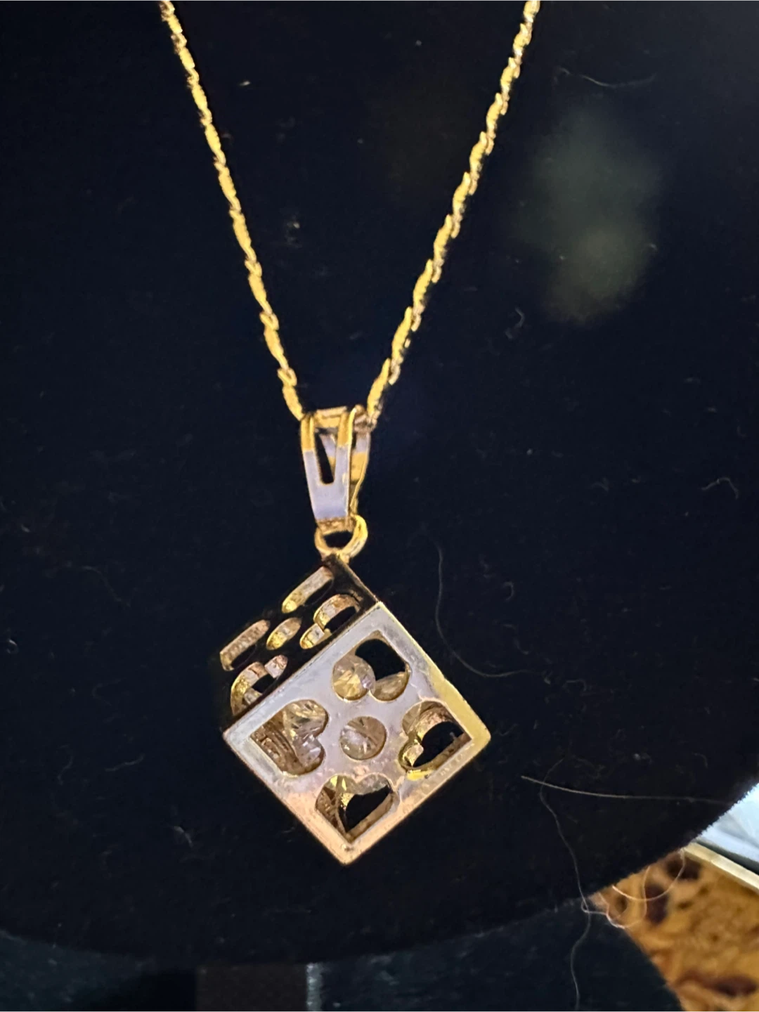 14k Gold laminated Cubic Dice Pendant Necklace