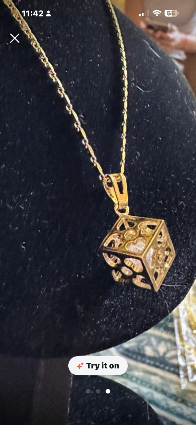 14k Gold laminated Cubic Dice Pendant Necklace - photo 2