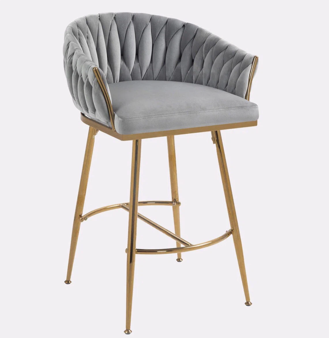 Grey Velvet Bar Stools with Gold Legs - Set of 2 (New) - photo 4