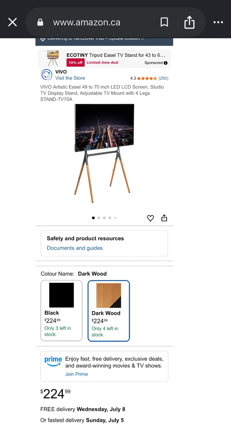 VIVO Artistic Easel TV Stand - Dark Wood