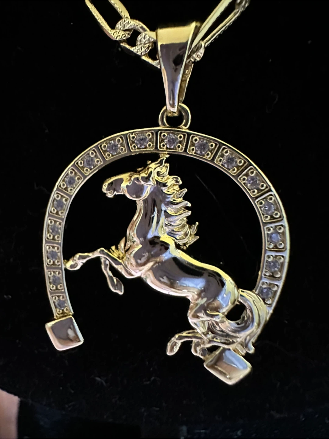 14kGold laminated Horse & Horseshoe Pendant Necklace - photo 2