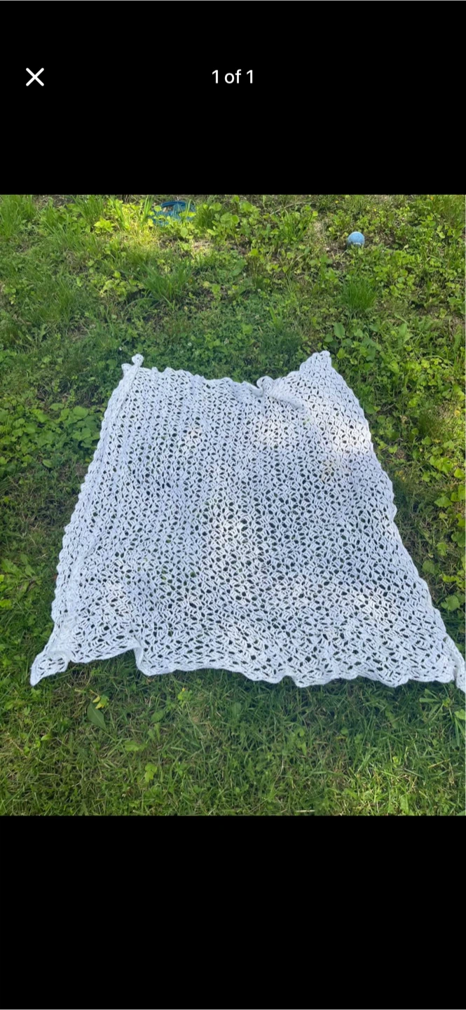 Hand-knitted White Crochet Blanket