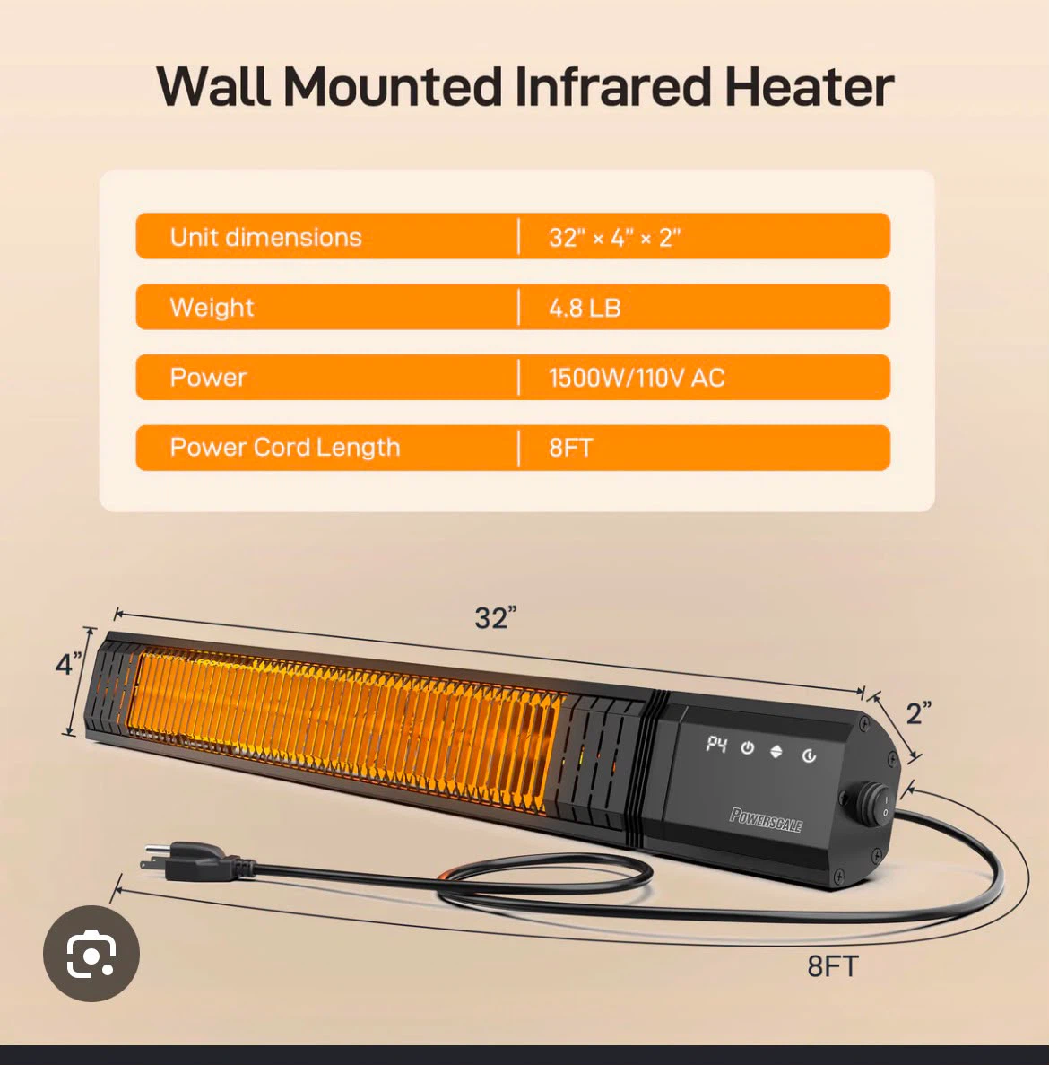Powerwell Wall Mounted Infrared Heater with Remote