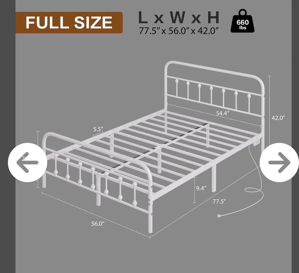 White Metal Bed Frame - Full Size