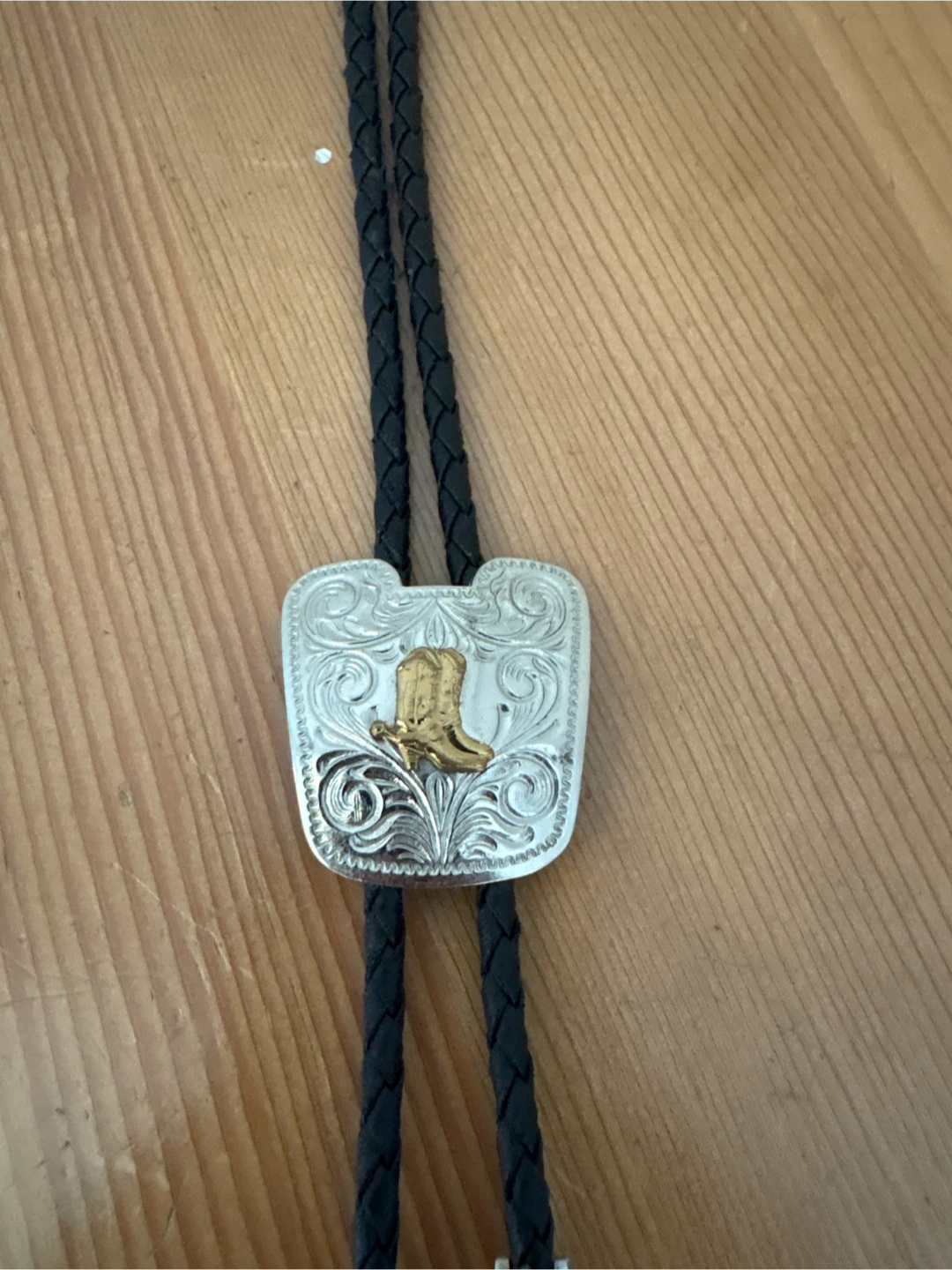 Silver Bolo Tie with Gold Boot Design - photo 2