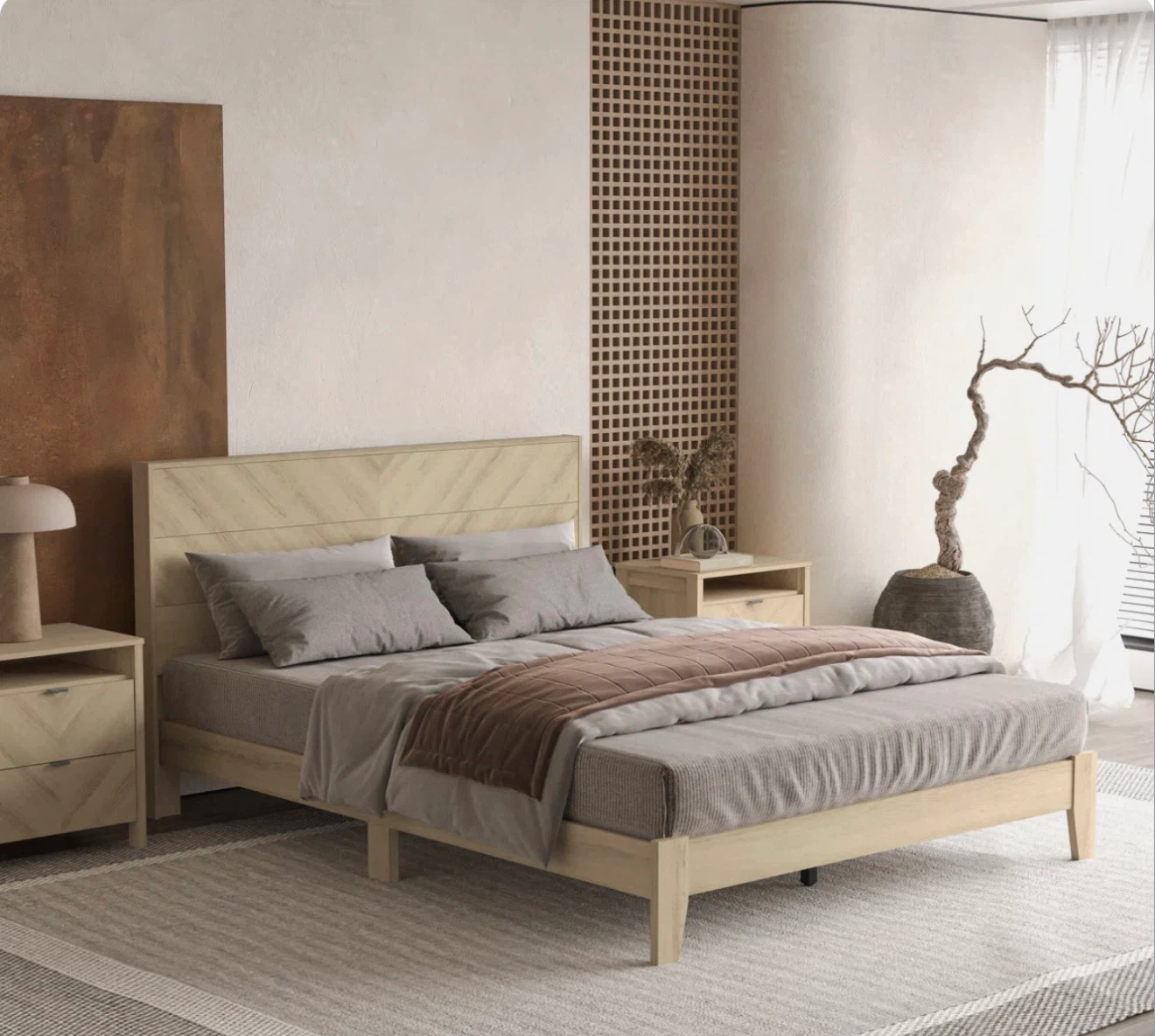 Wooden Bed Frame with Headboard