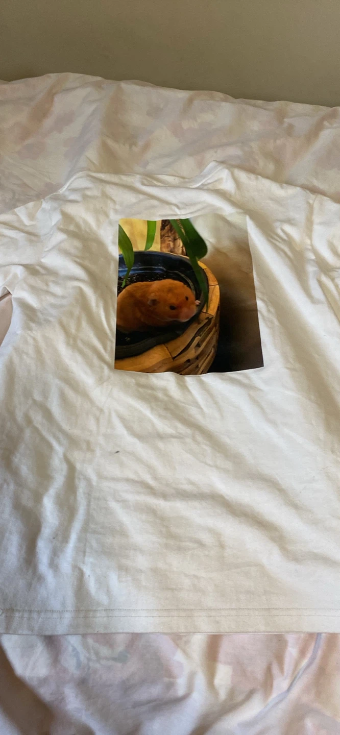 White T-Shirt with Hamster Graphic M