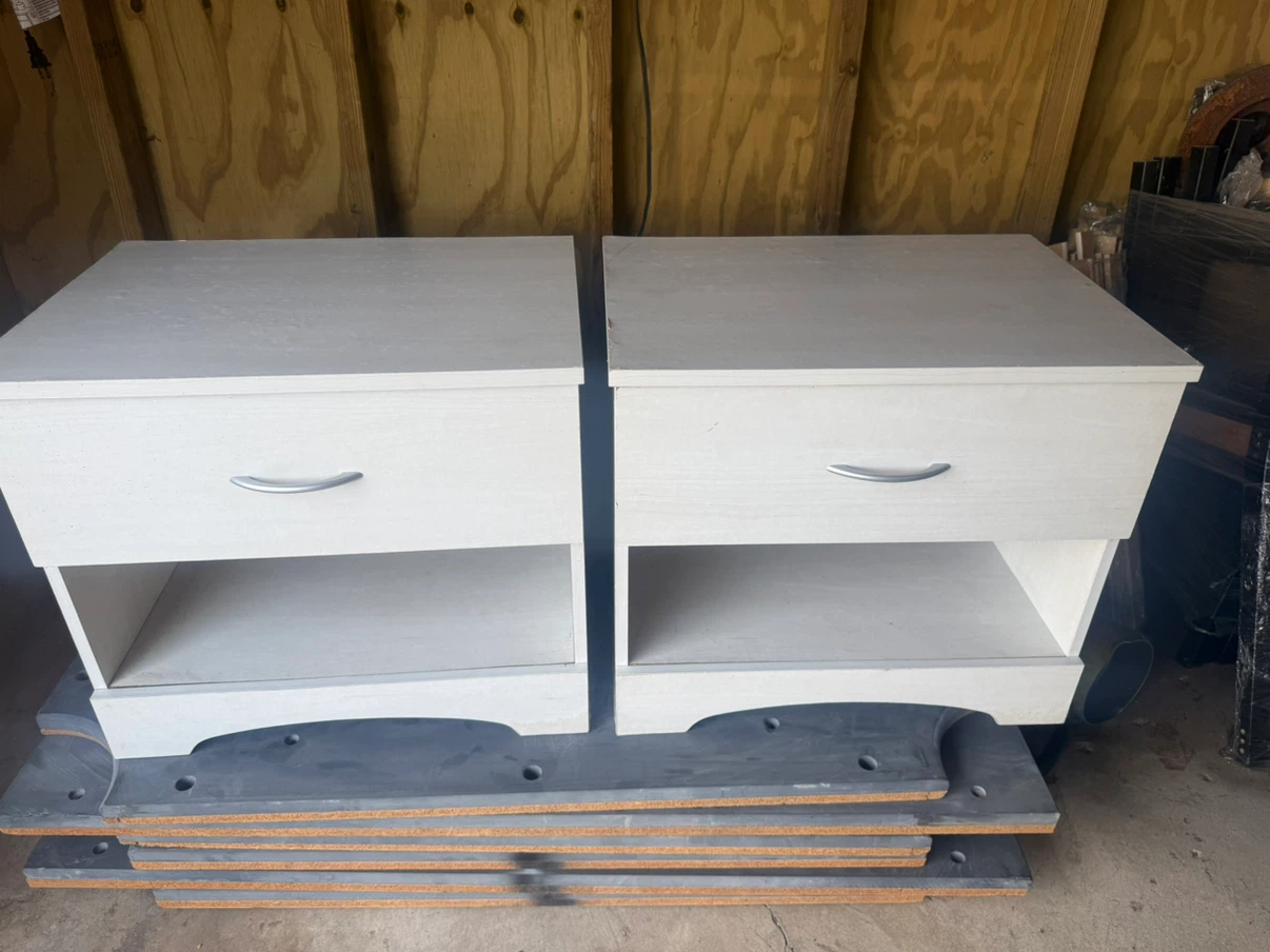 Pair of White Nightstands with Drawer and Shelf