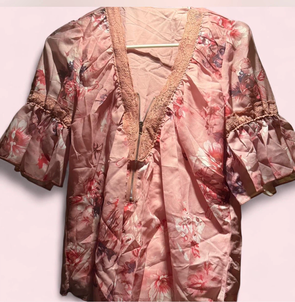Pink Floral Ruffle Sleeve Top