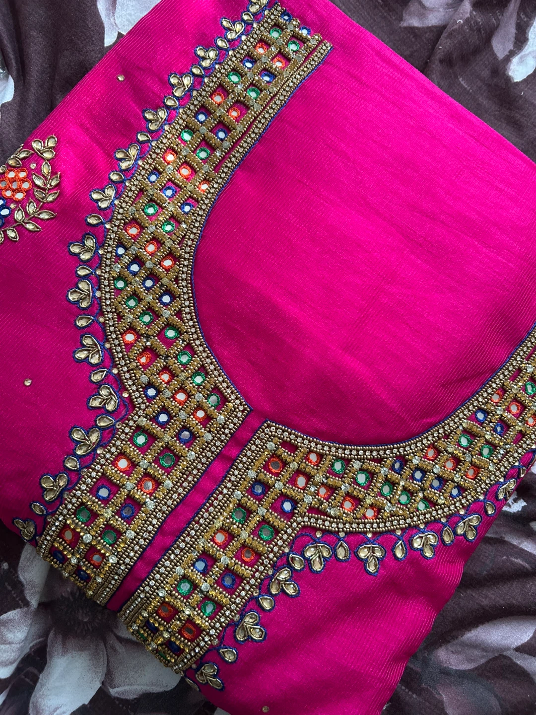Pink Embroidered Punjabi Suit with Blue Dupatta - photo 3
