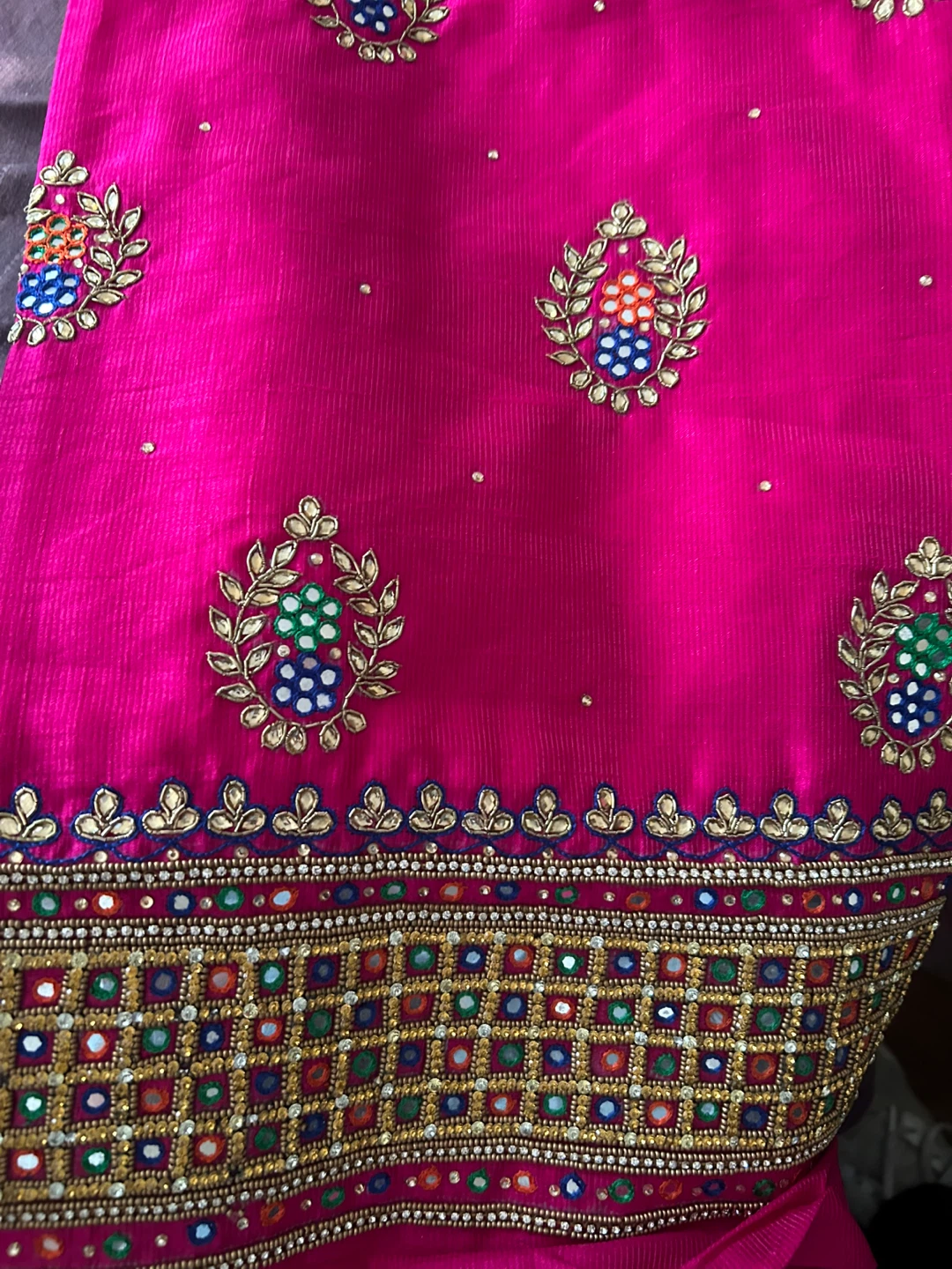 Pink Embroidered Punjabi Suit with Blue Dupatta - photo 4