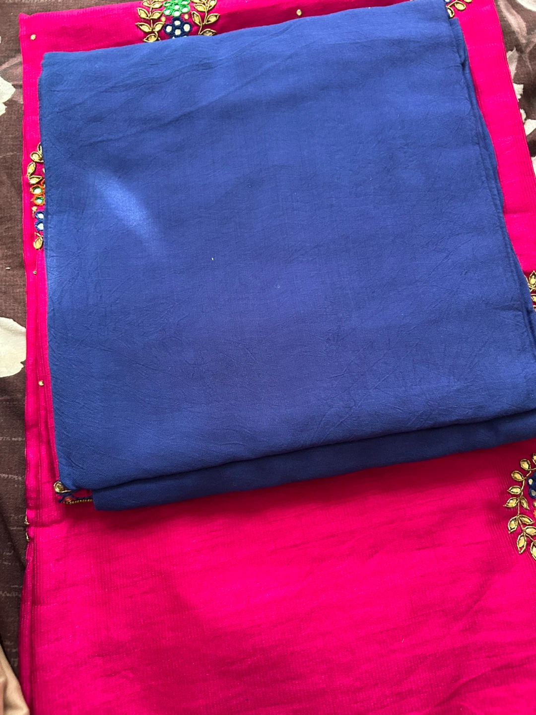 Pink Embroidered Punjabi Suit with Blue Dupatta - photo 5