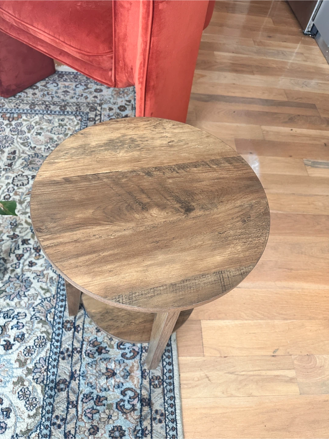 Wooden Round End Table with Shelf