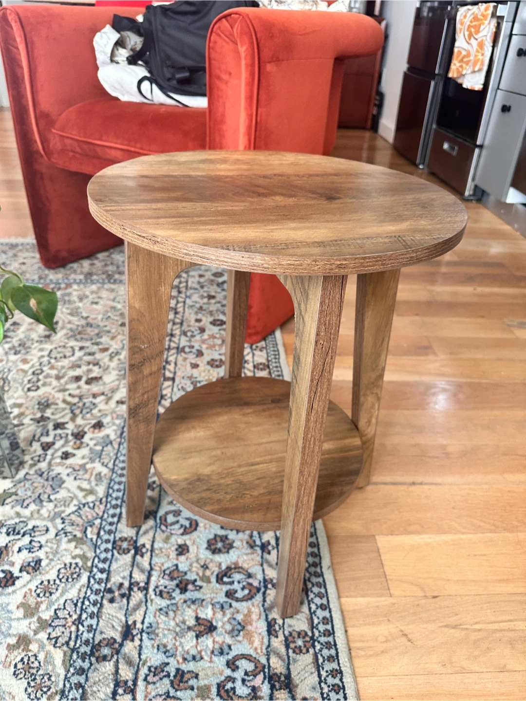 Wooden Round End Table with Shelf - photo 2