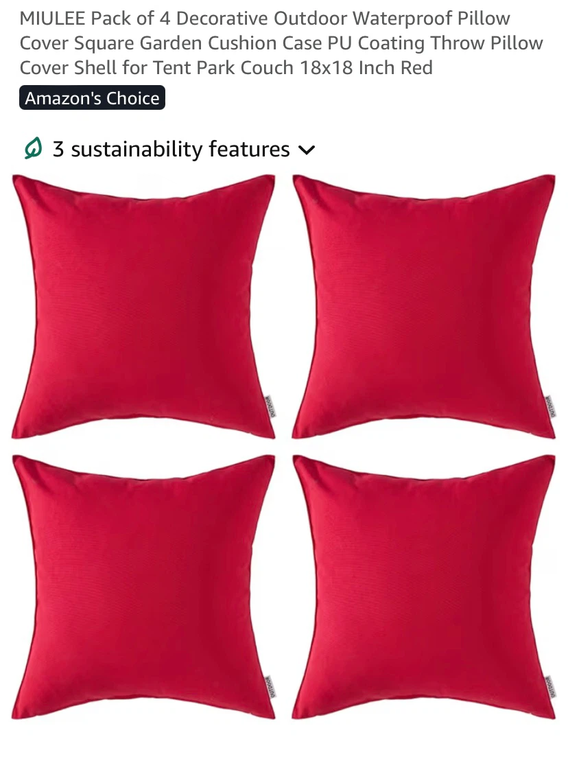 New 4 Outdoor Waterproof Pillow Covers 18x18 Red