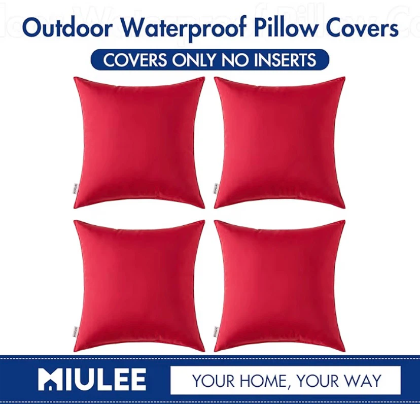 New 4 Outdoor Waterproof Pillow Covers 18x18 Red - photo 2