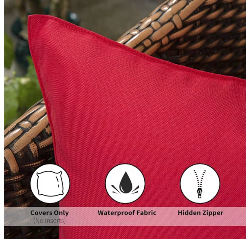 New 4 Outdoor Waterproof Pillow Covers 18x18 Red - photo 3