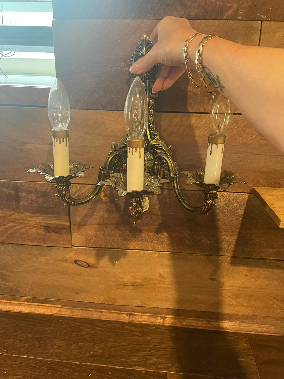 Vintage Brass Wall Sconces with Shades (Set of 2)
