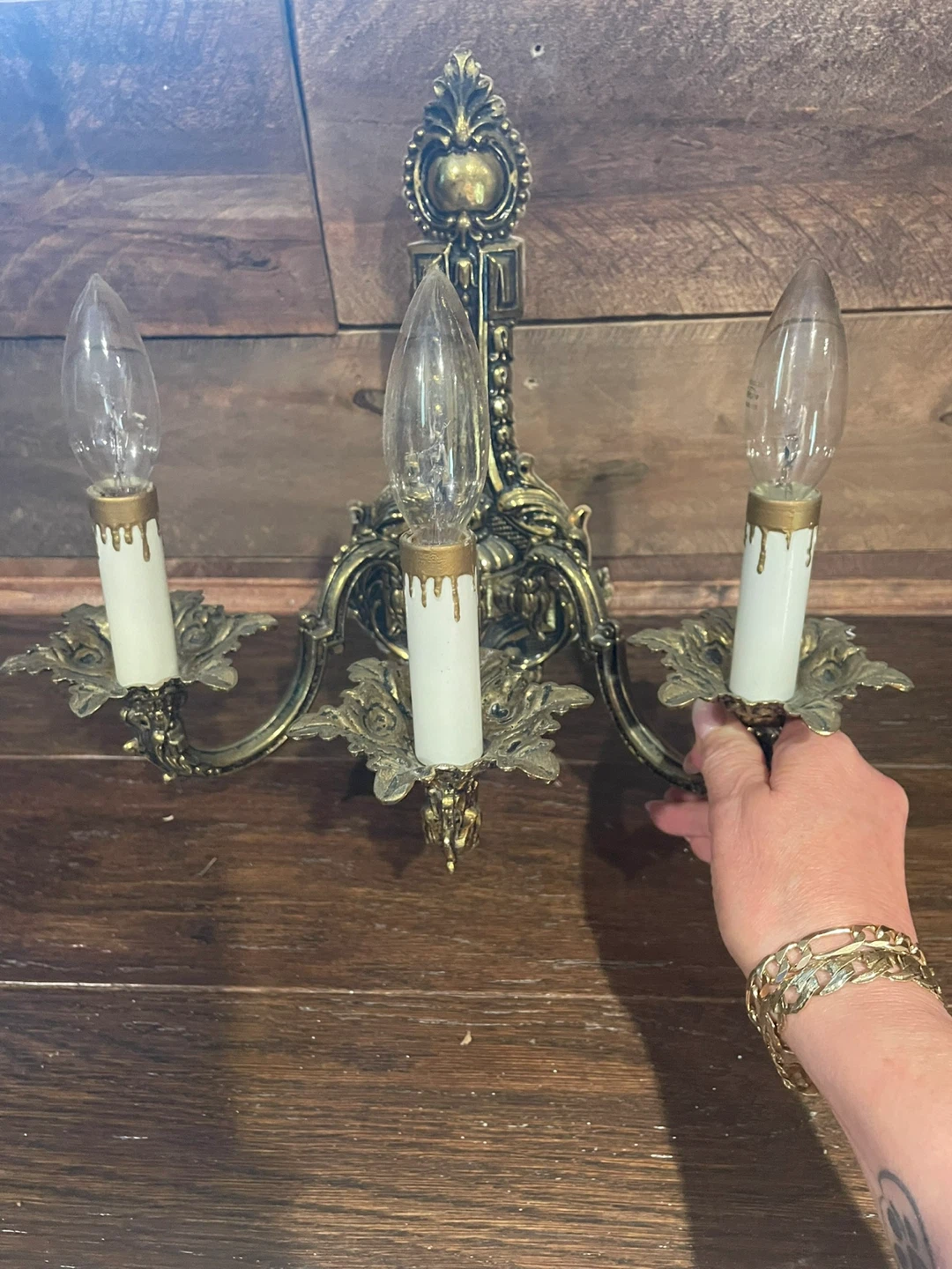 Vintage Brass Wall Sconces with Shades (Set of 2) - photo 2