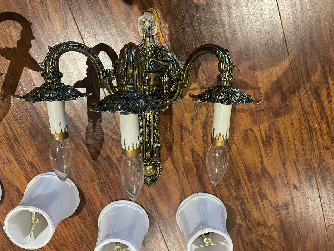 Vintage Brass Wall Sconces with Shades (Set of 2) - photo 3