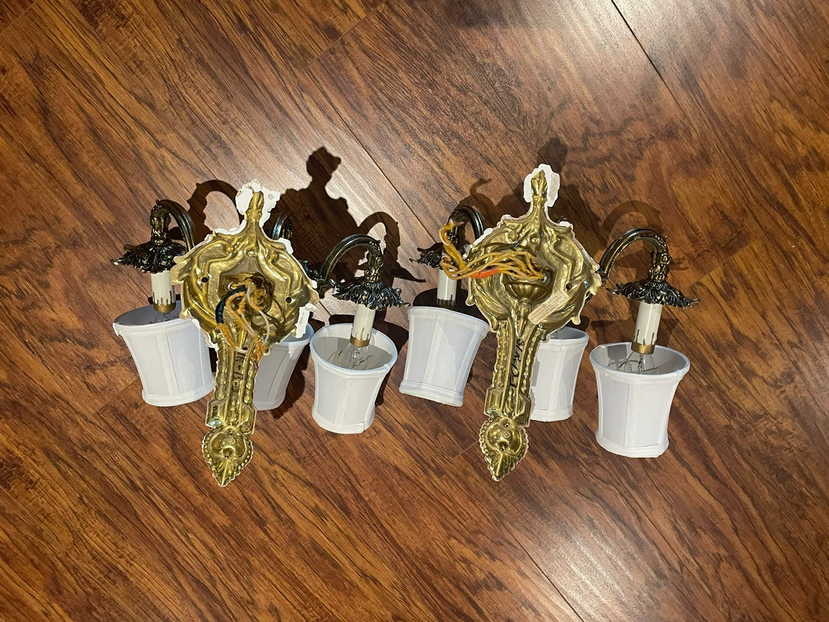 Vintage Brass Wall Sconces with Shades (Set of 2) - photo 4