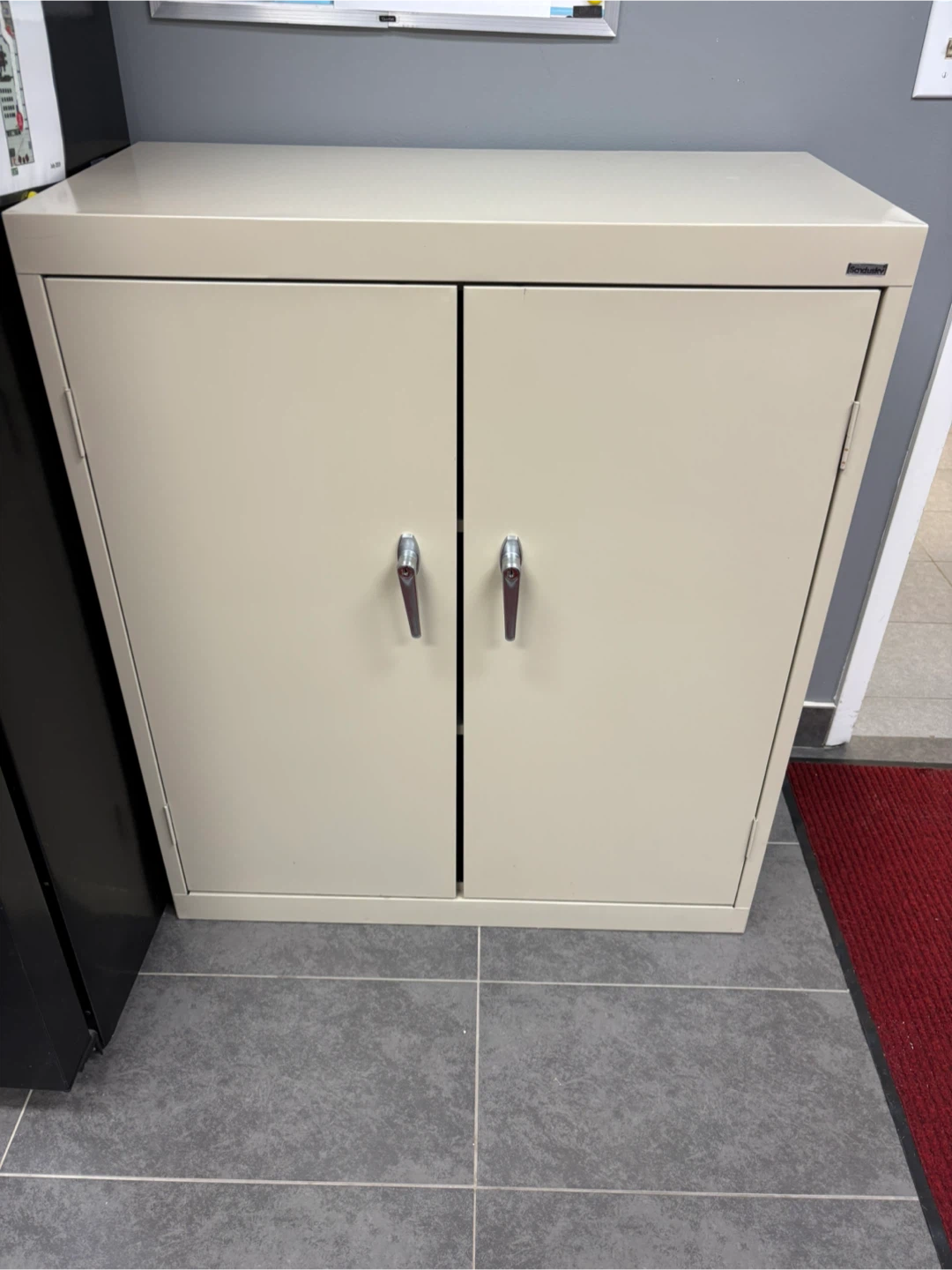 Cream Metal Storage Cabinet with Doors and Lock
