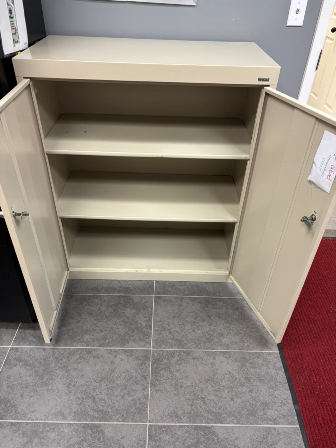 Cream Metal Storage Cabinet with Doors and Lock - photo 2
