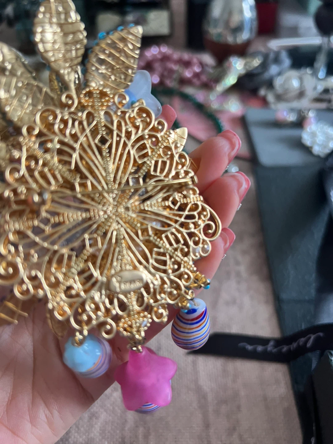 Gold-tone brooch with colourful charms - photo 2