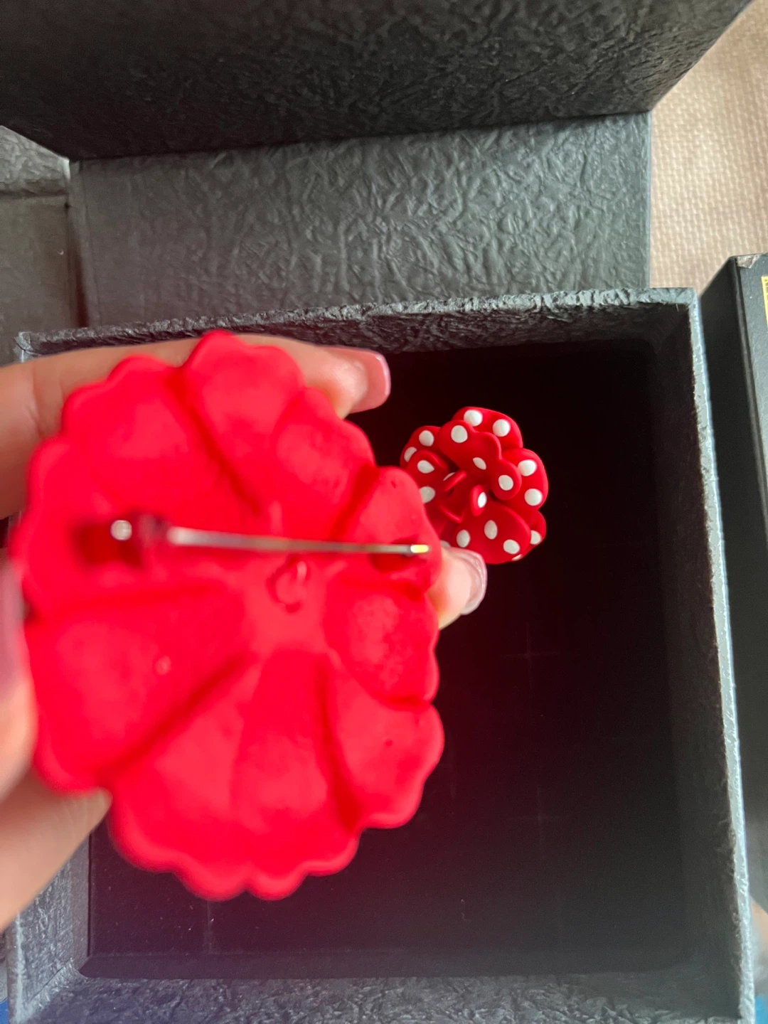 Red and White Polka Dot Brooch and Earring Set - photo 3