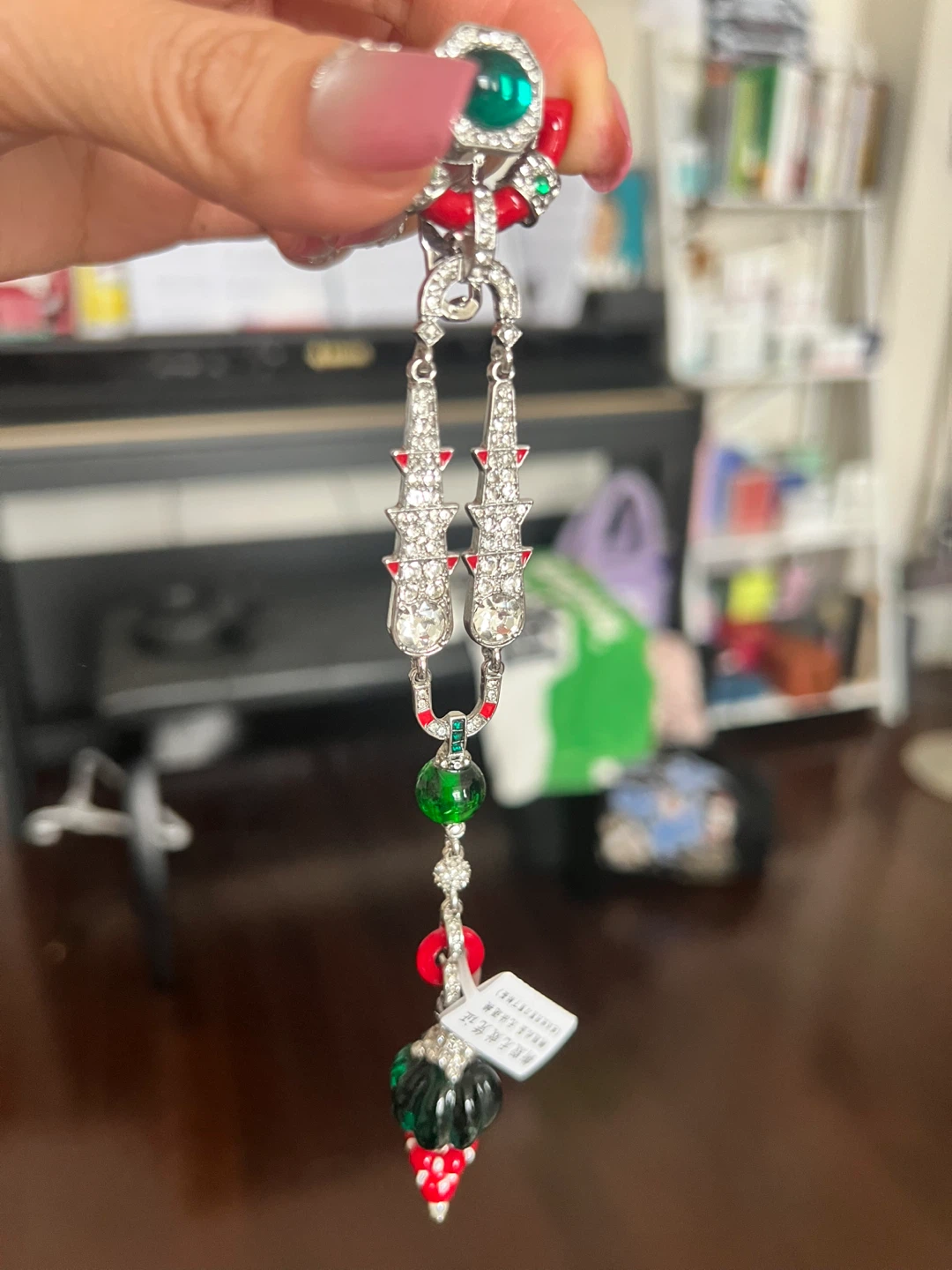 Decorative Charm with Rhinestones and Green Gems - photo 2