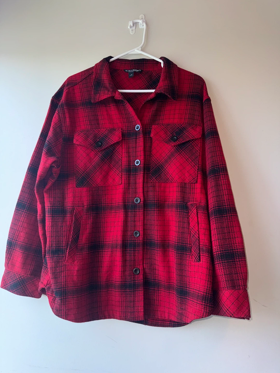 Red and Black Plaid Shacket - Size L - photo 2