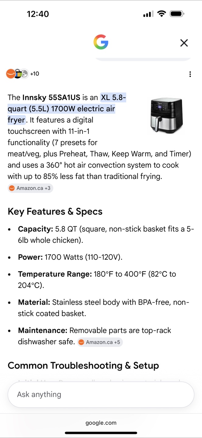 Innsky XL 5.8 Quart Air Fryer 1700W - photo 3